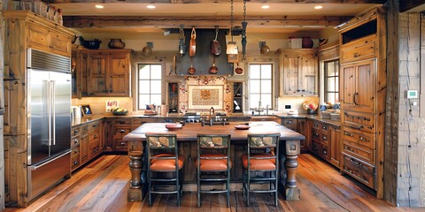 Traditional kitchen with rustic cabinets