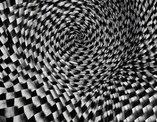 Abstract Optical Illusion: Twisting and Warping Patterns in a Black and White Background. Ai generated images