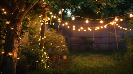 The ambient glow of fairy lights strung across the backyard created a magical and serene atmosphere.