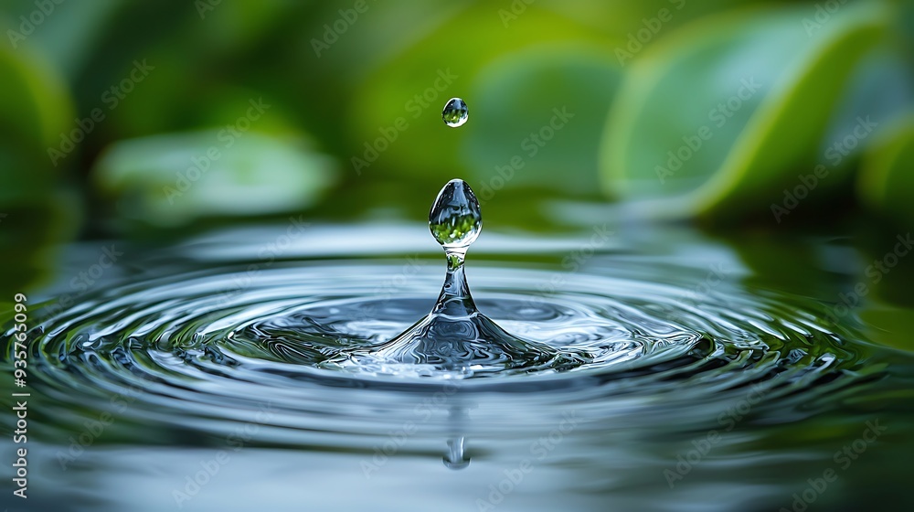 Aufkleber water drop splashing in still water with a green background, capturing the serene and calming effect