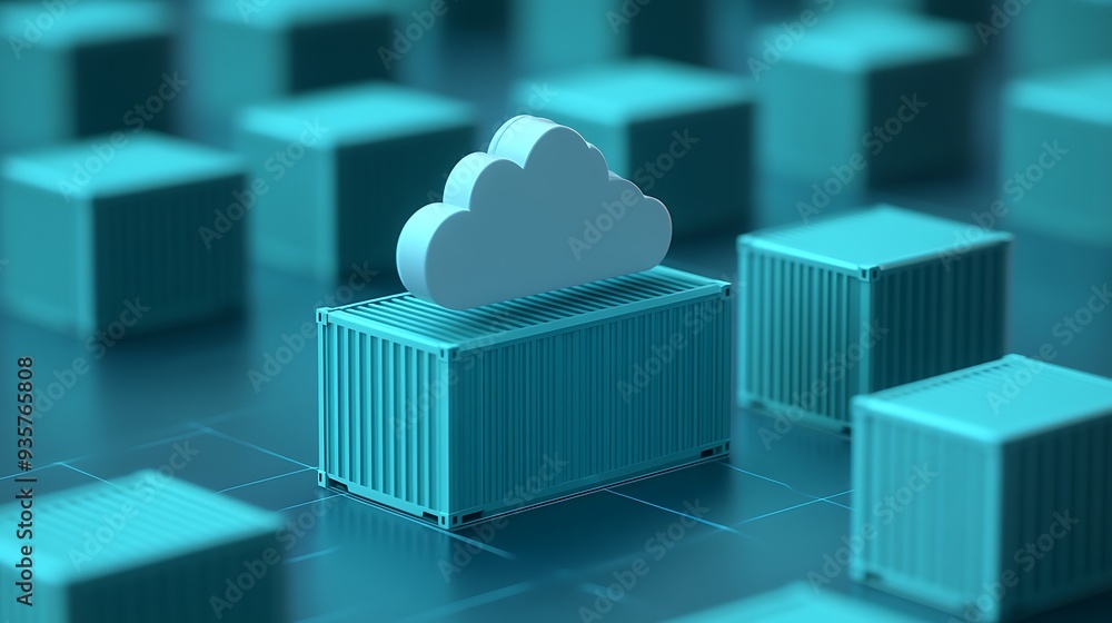 Poster cloud technology concept with containers. illustration of cloud computing and containerization for d