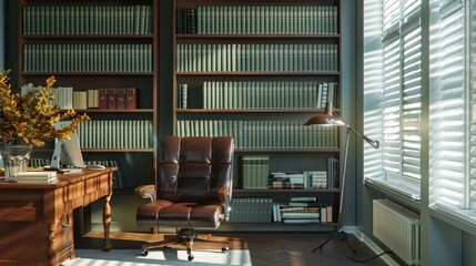 Leather Office Chair In Front Of Bookcases
