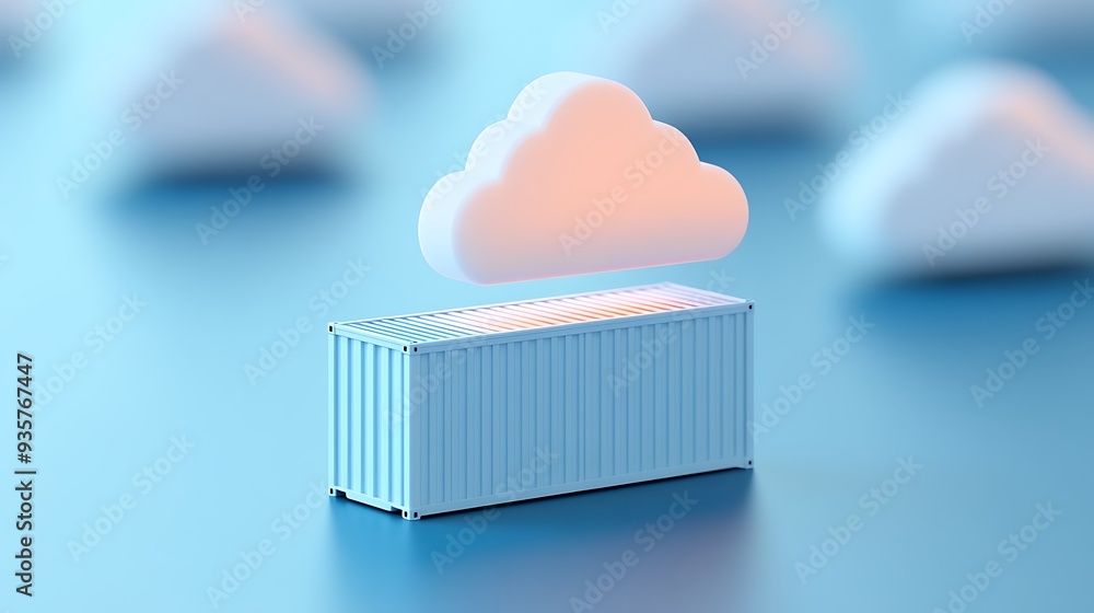 Poster conceptual image showing cloud technology integration with a shipping container, symbolizing digital