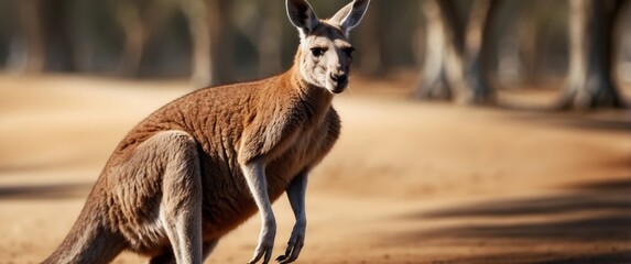 A Red Kangaroo Standing in a Forest Clearing