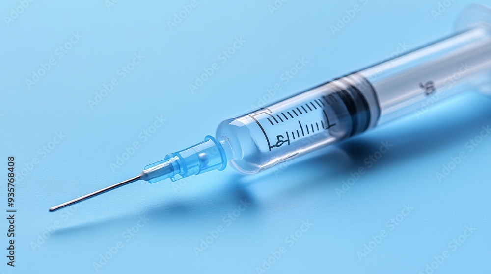 Poster A paper cut craft of a syringe and vial representing the administration of vaccines and the importance of immunization in healthcare Stock Photo with copy space