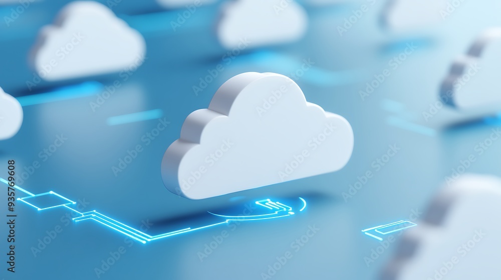 Aufkleber digital cloud computing concept with cloud shapes in a blue light background. represents data storag