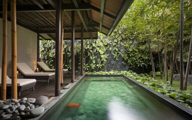 Fototapeta premium Relaxing Spa with Bamboo, Stone, and Water: Zen Nature Scenery for Ultimate Rejuvenation