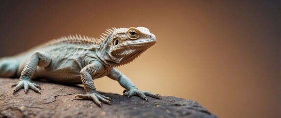 Obraz premium Close-up of a Gray and Brown Lizard with Sharp Claws on a Rock