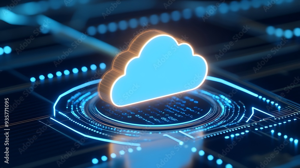Aufkleber digital cloud computing, futuristic design with glowing lights, technology background, data storage,