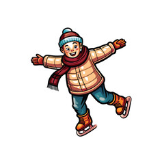 Illustration of a person ice skating with a happy expression.