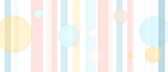 A flat vector illustration of a background design featuring simple stripes overlaid with circles and ovals in soft pastel colors. The stripes are evenly spaced in light shades, while the circles 