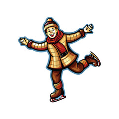 A cartoon illustration of a person ice skating with a happy expression.