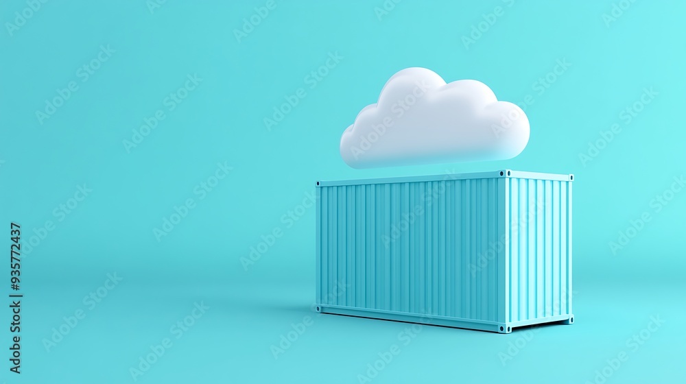 Aufkleber digital cloud over a shipping container on a blue background, signifying cloud computing and storage