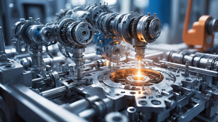 Naklejka premium Generic industrial machinery close up. Industry and advanced technology concept.