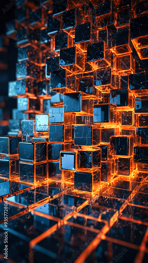 Aufkleber interconnected transparent cubes in an abstract technology composition
