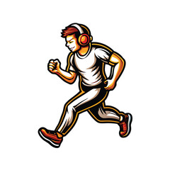 A cartoon man jogging with headphones on.