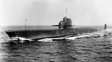Fototapeta premium A Submarine Traveling Through Choppy Water