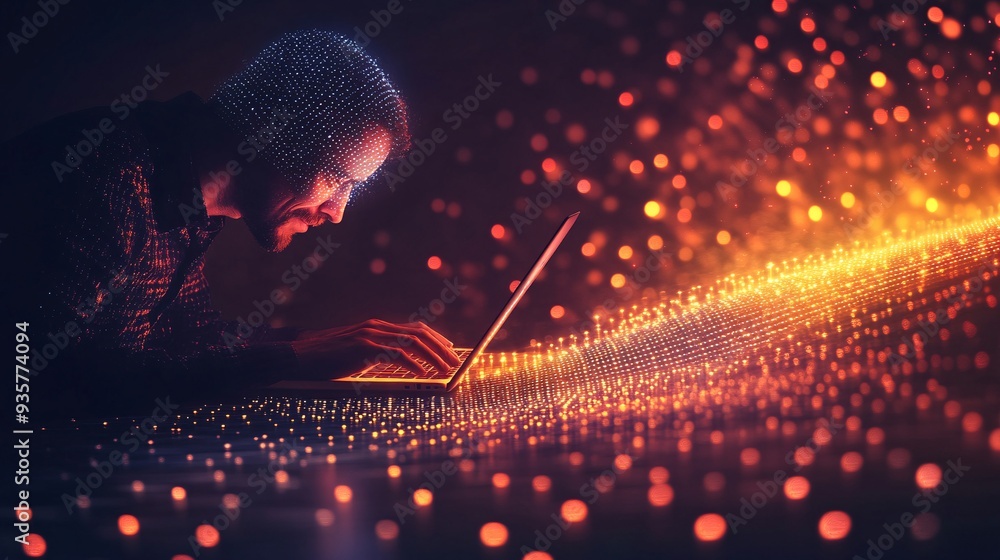 Aufkleber a visually impaired person using a braille display connected to a laptop, symbolizing the inclusivit