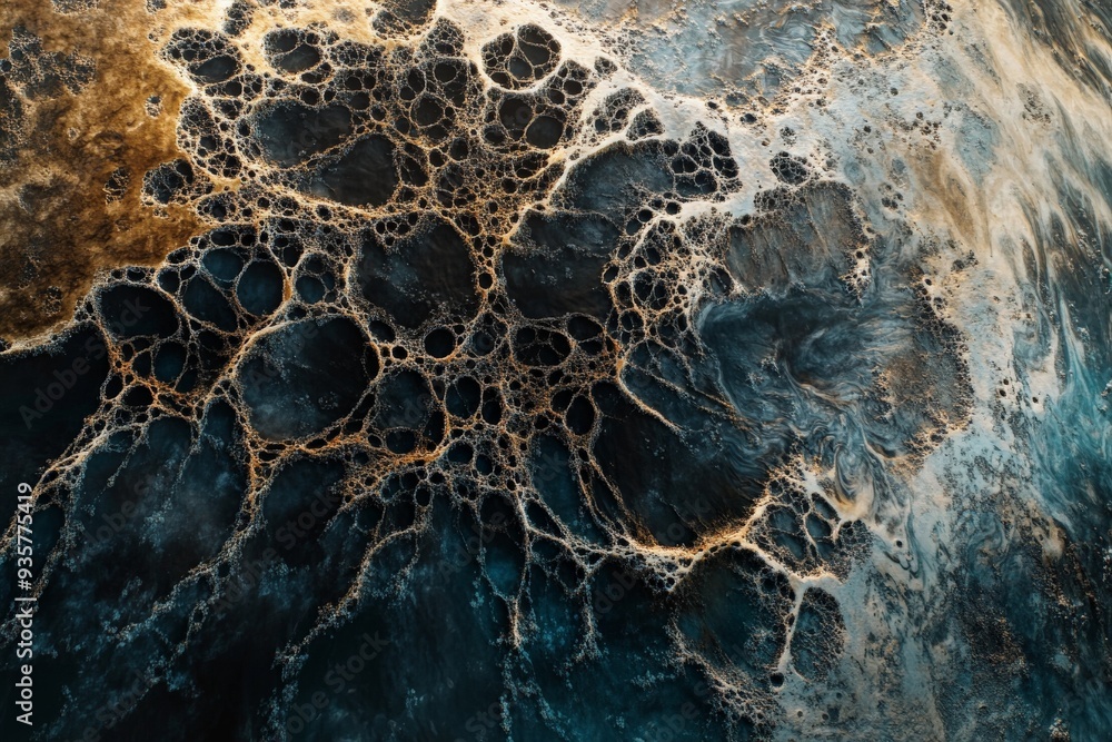 Leinwandbilder An intricate web-like structure composed of gold and blue hues creates an abstract pattern that could represent organic forms or fluid dynamics.