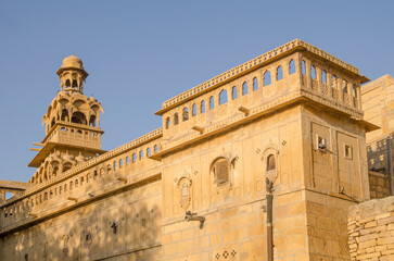 Tazia tower of Mandir Palace, beautiful architecture, intricate art work, popular tourist destination, golden city Jaisalmer, Rajasthan, India, Asia.