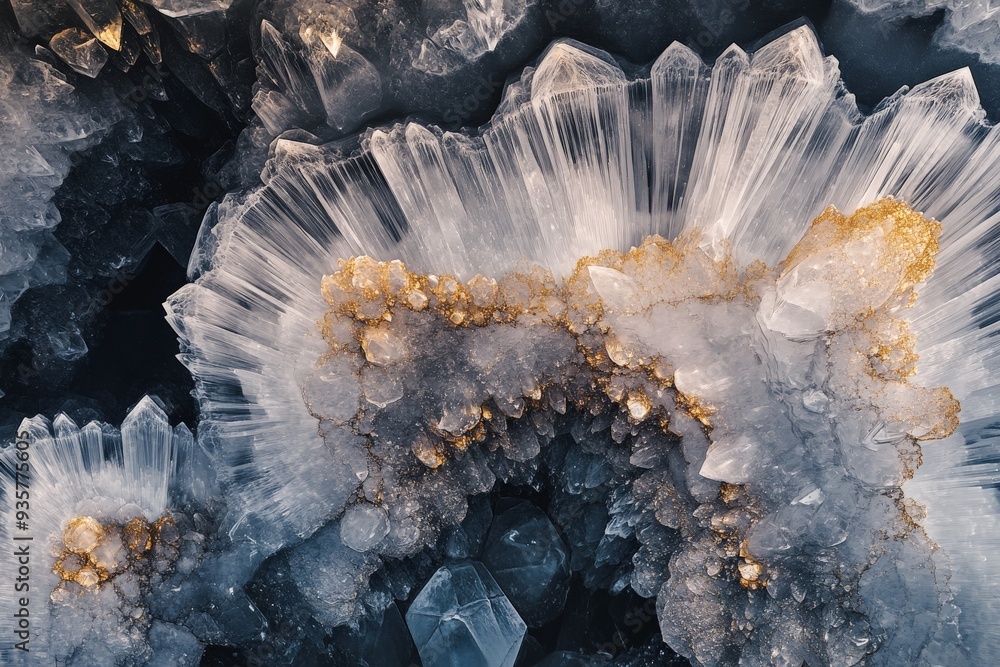 Leinwandbilder radiant crystal formations are accented with golden hues, creating a mesmerizing abstract image that