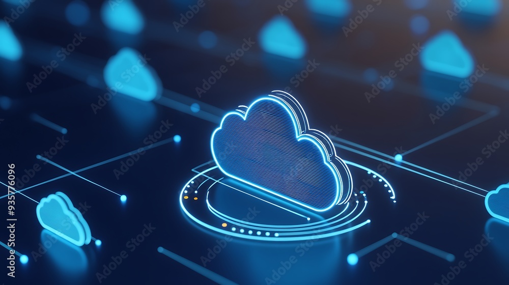 Poster digital illustration of cloud computing network. futuristic technology concept showing interconnecte
