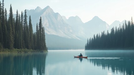 Peaceful Morning Kayaking on a Mountain Lake