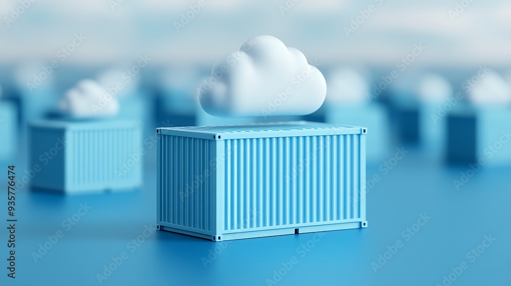 Poster digital illustration of container cloud storage technology. symbolizing secure data storage, cloud c