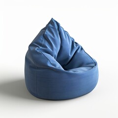 Blue bean bag chair isolated on white background, centered
