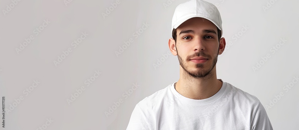Aufkleber attractive man in a plain white cap isolated on a white background. copy space image. place for addi
