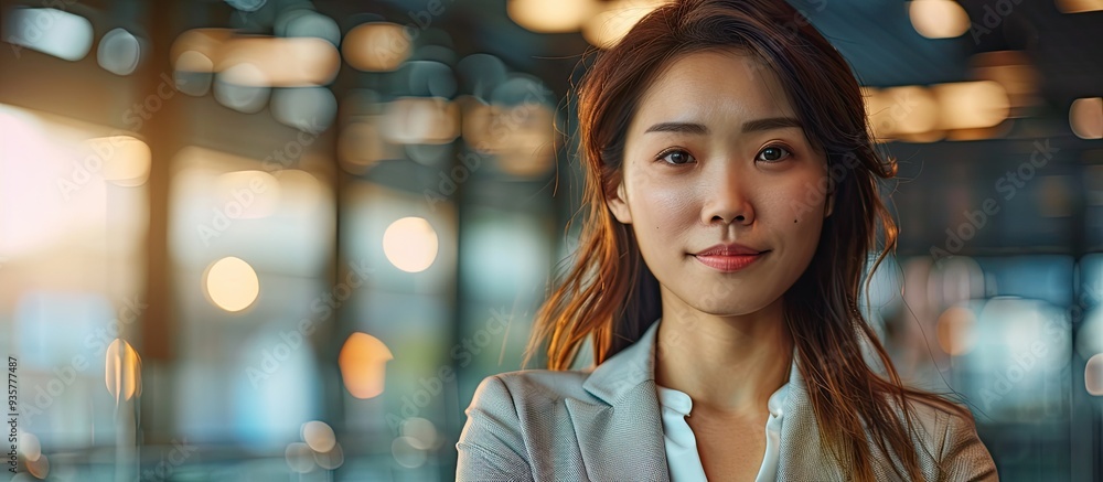 Poster business portrait of one asian individual. copy space image. place for adding text and design