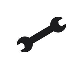 Wrench tool icon. Wrench silhouette shape, black and white vector design and illustration. 
