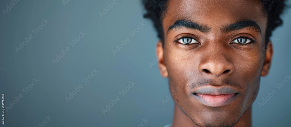 Aufkleber young multi ethnic man in front of a gray background. copy space image. place for adding text and de