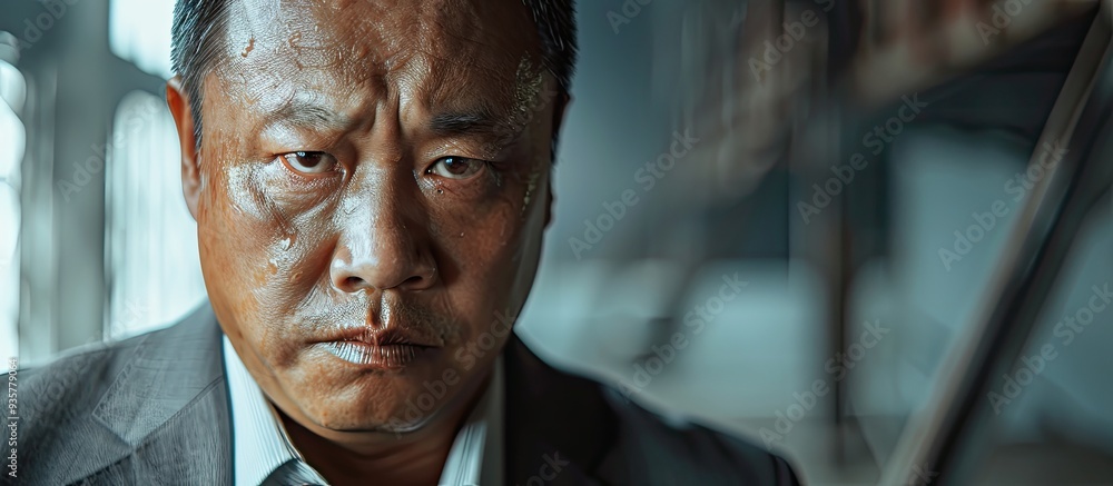 Poster portrait of a self assured vietnamese businessman gazing at the camera. copy space image. place for 