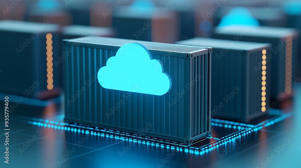 Poster digital visualization of cloud computing with data centers and server infrastructure in a futuristic
