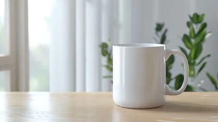 white mug mockup with, blurred background