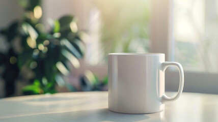 white mug mockup with, blurred background