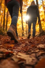 Couple Enjoying Fall Colors on a Scenic Forest Path