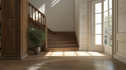 Fototapeta premium Wooden staircase in a modern home interior