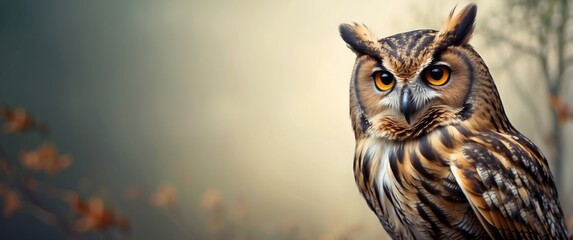 A Close-Up of a Brown and Black Owl With Yellow Eyes