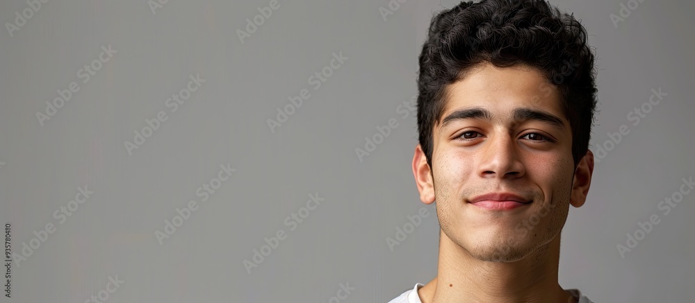 Poster young hispanic man. copy space image. place for adding text and design
