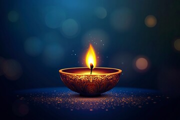 traditional and elegant happy dhanteras greeting banner with glowing diya, generative ai