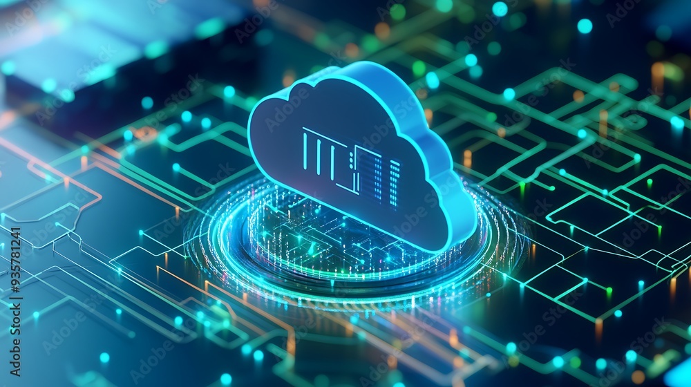 Aufkleber futuristic cloud computing concept illustration, showcasing digital data management and technology i