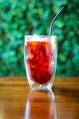 Iced black tea with blur  background