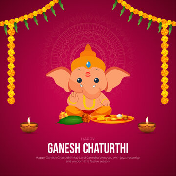 Happy Ganesh Chaturthi Hindu festival of happy shree lord Ganesh god born with Ganesh Chaturthi text and gradient background. abstract vector illustration design.