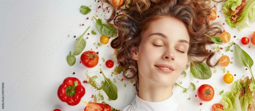Aufkleber woman adhering to a strict diet and consuming vegetables. copy space image. place for adding text an