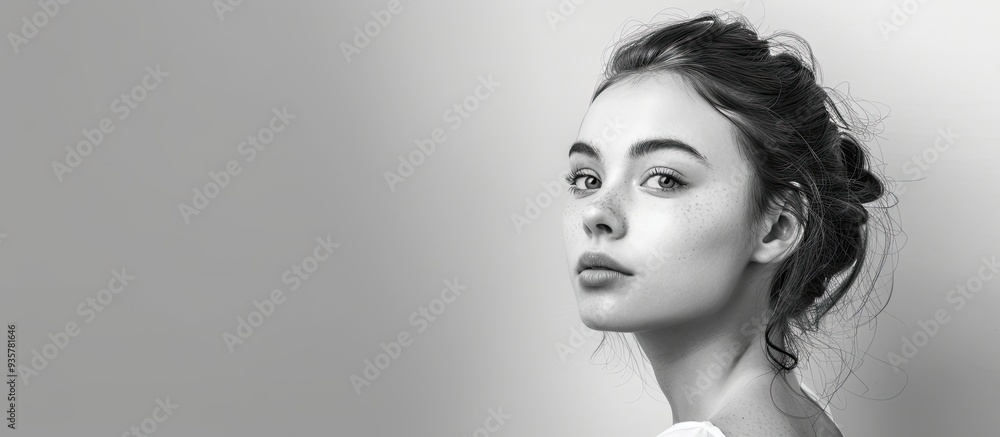 Aufkleber model in studio on a white background. copy space image. place for adding text and design