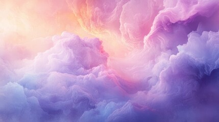 A vibrant, dreamlike sky filled with swirling pastel clouds, showcasing shades of pink, purple, and soft blue, evoking a sense of wonder and tranquility.