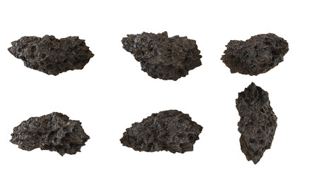 Set of six purple and gray rocks isolated on transparent background.