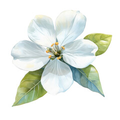 Elegant white flower with delicate petals and green leaves, perfect for nature and botanical-themed projects.